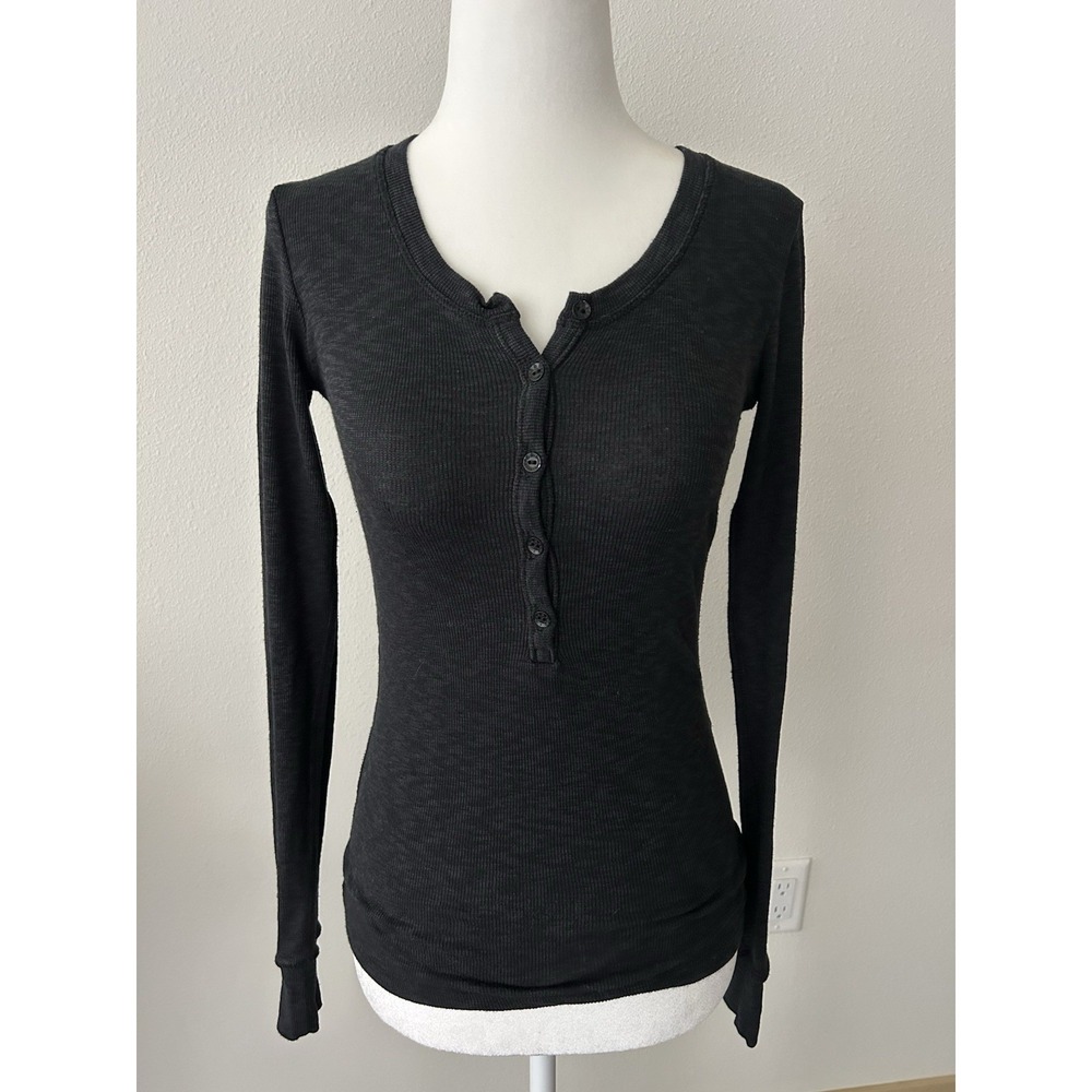 Rag & Bone Ribbed Knit Henley Top Charcoal Grey Grunge Y2K Bella Elena
